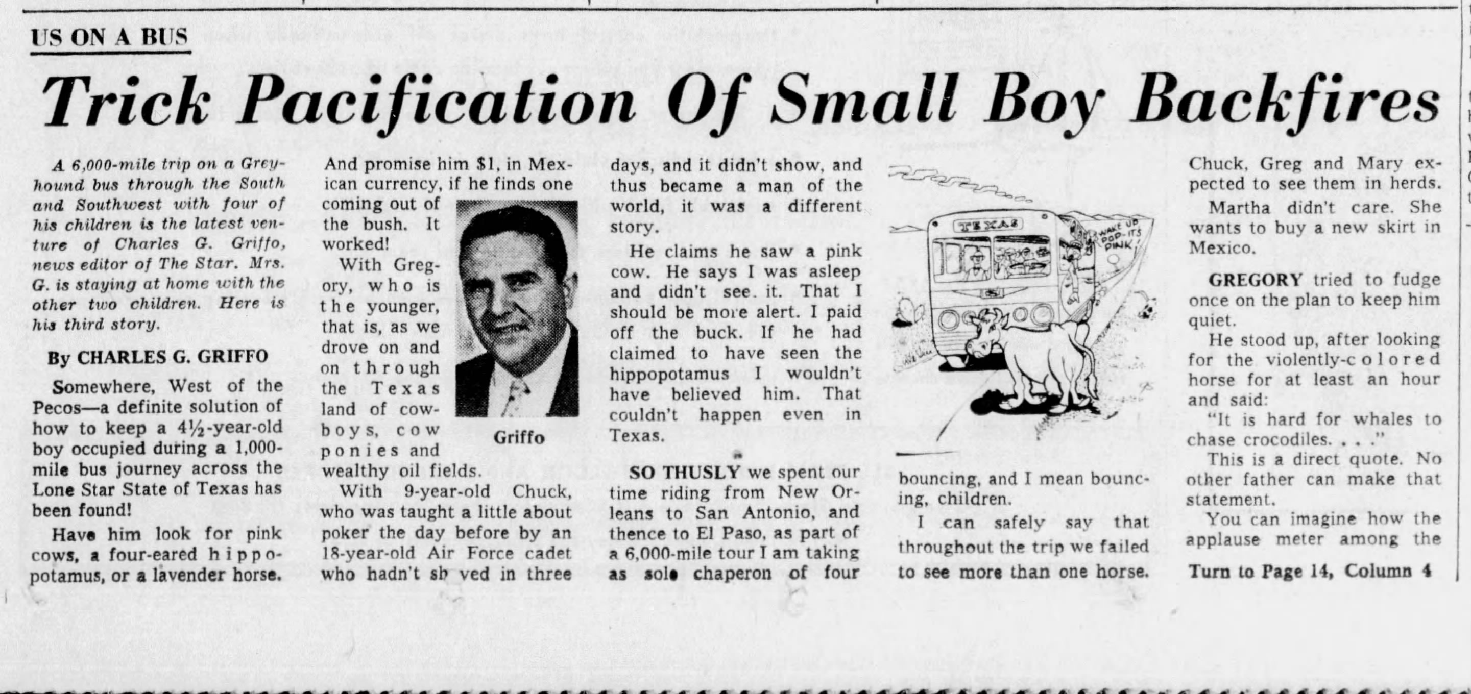Newspaper clipping for Trick Pacification on Of Small Boy Backfires, Trick Pacification on Of Small Boy Backfires 