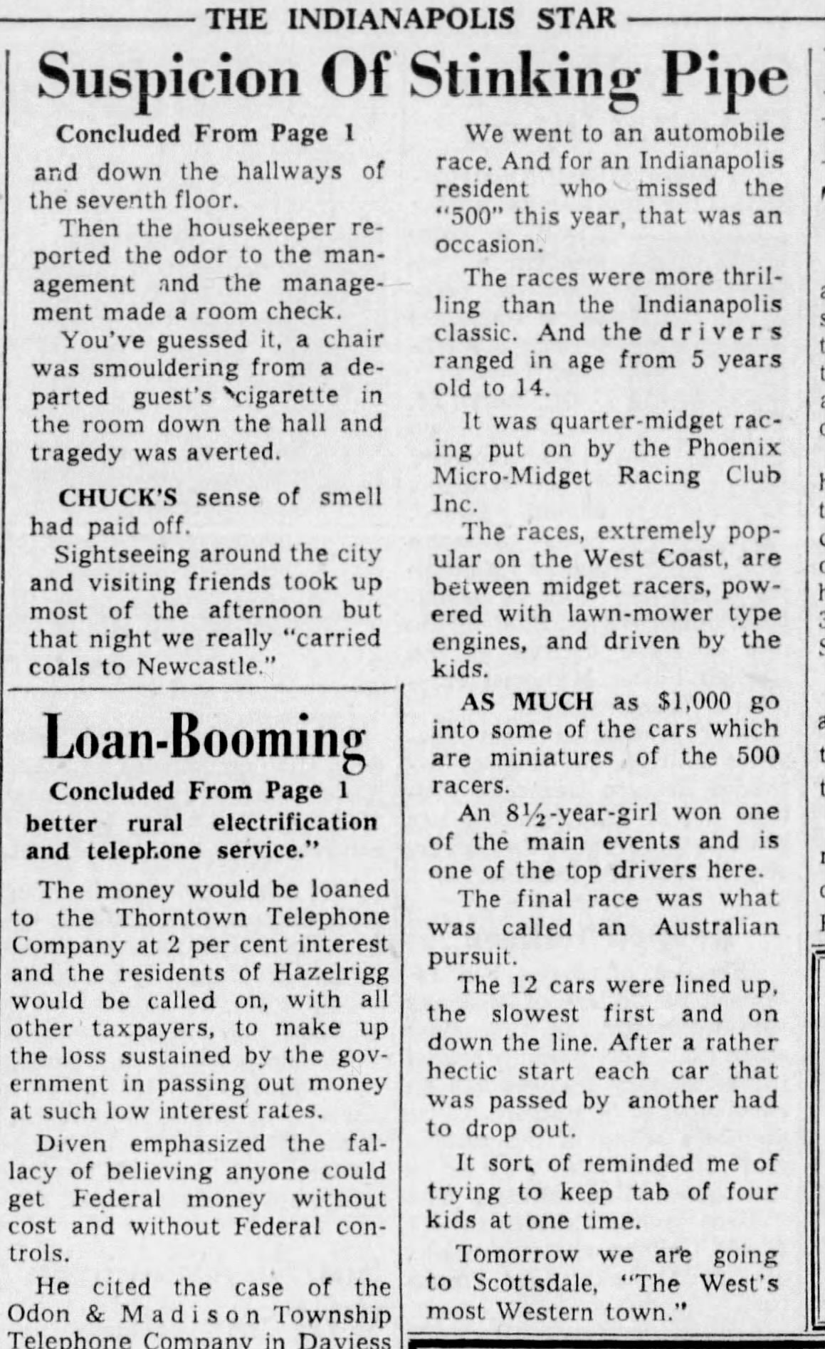 Newspaper clipping for Suspicion of Stinking Pipe Averts Hotel Fire, Page 2