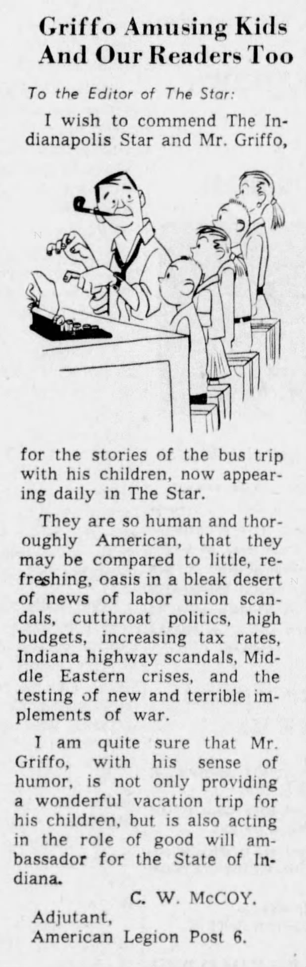 Newspaper clipping for Griffo Amusing Kids, Readers Amused