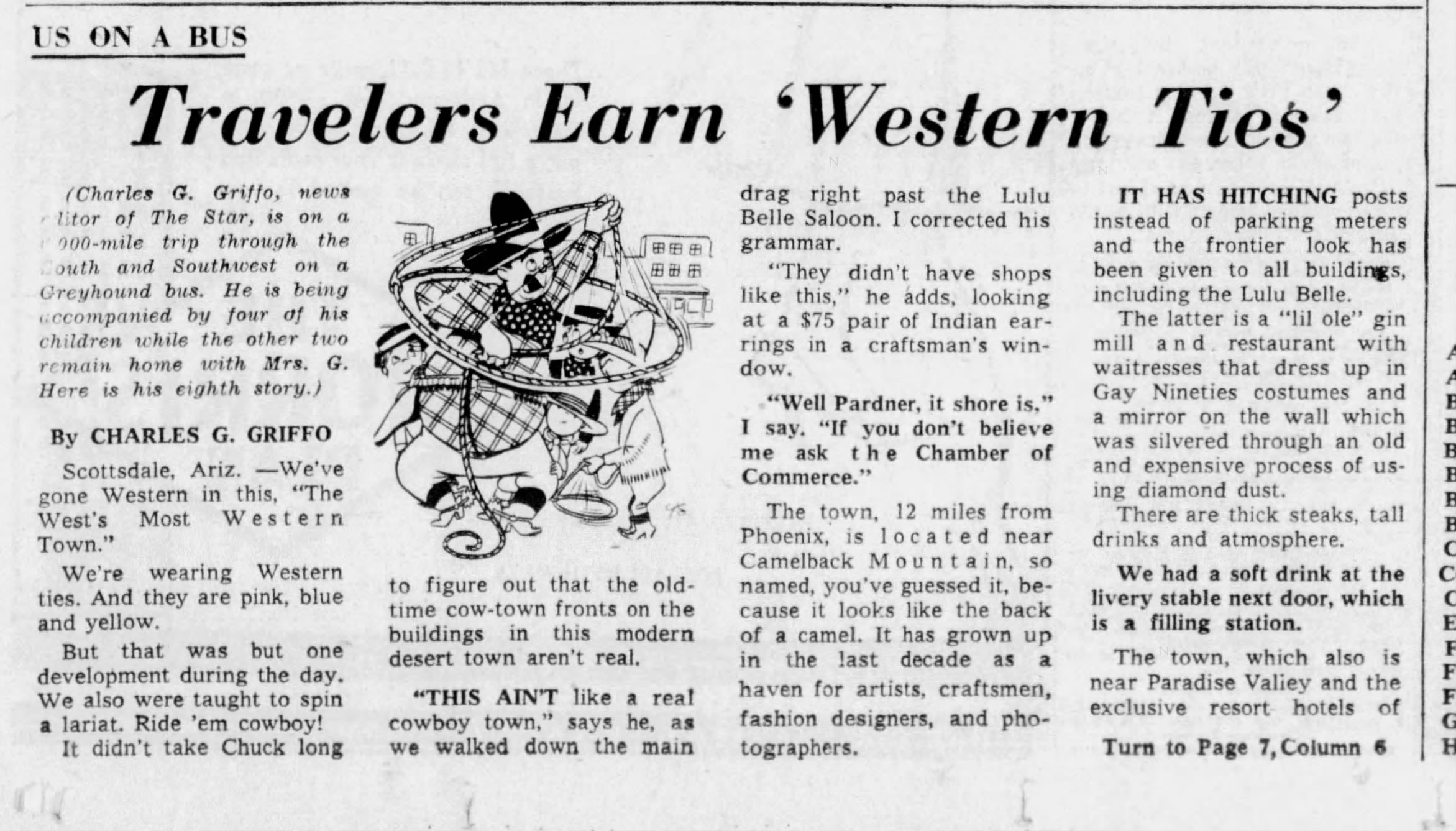 Newspaper clipping for Travelers Earn 'Western Ties', Page 1