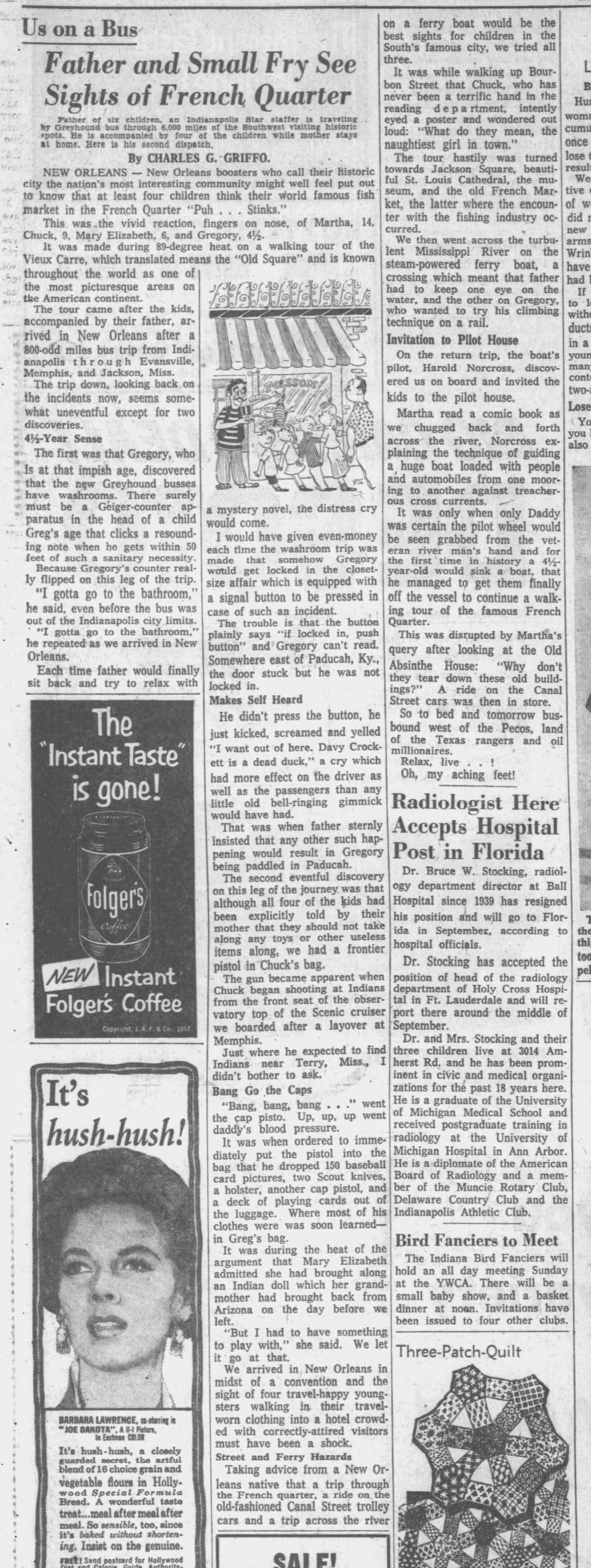 Newspaper clipping for Father and Small Fry See Sights of French Quarter, Page 1